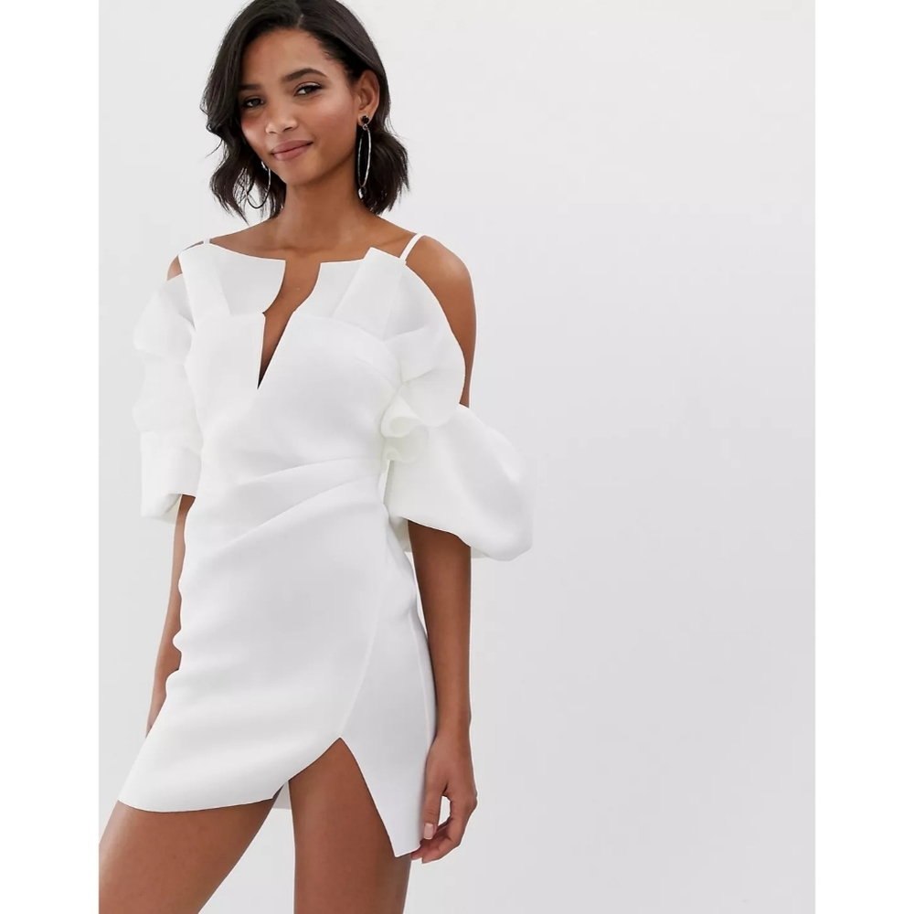 ASOS DESIGN ruffle detail cold shoulder mini dress